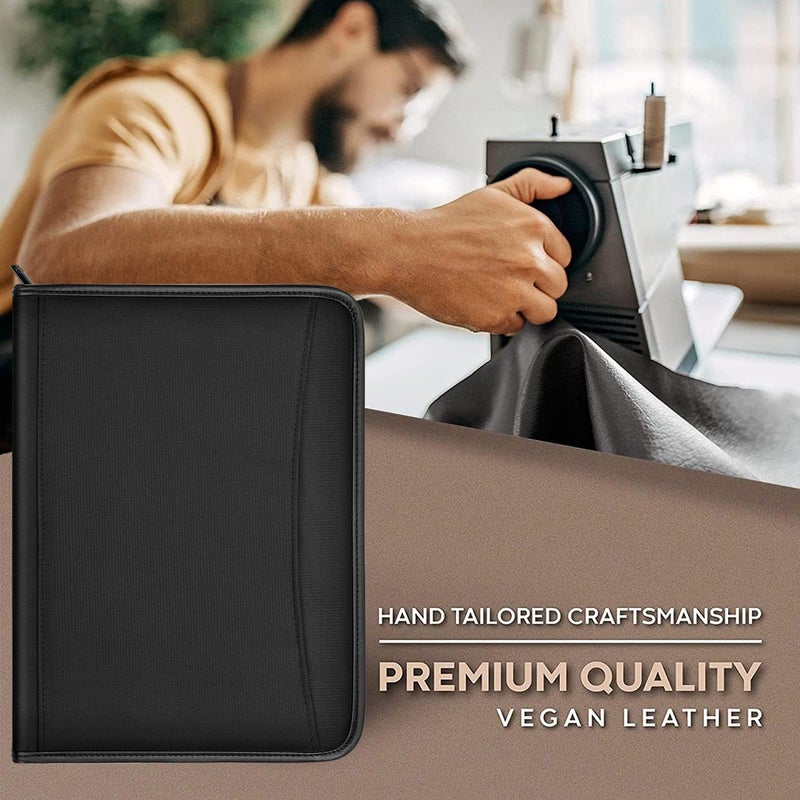 Gorbado Zippered Portfolio Organizer/ A4 Refillable Lined Writing Notepad Folder Case/Fabric-Covered Padfolio Binder with Interior Storage Pocket for Men Women.Classic Black - Image 3